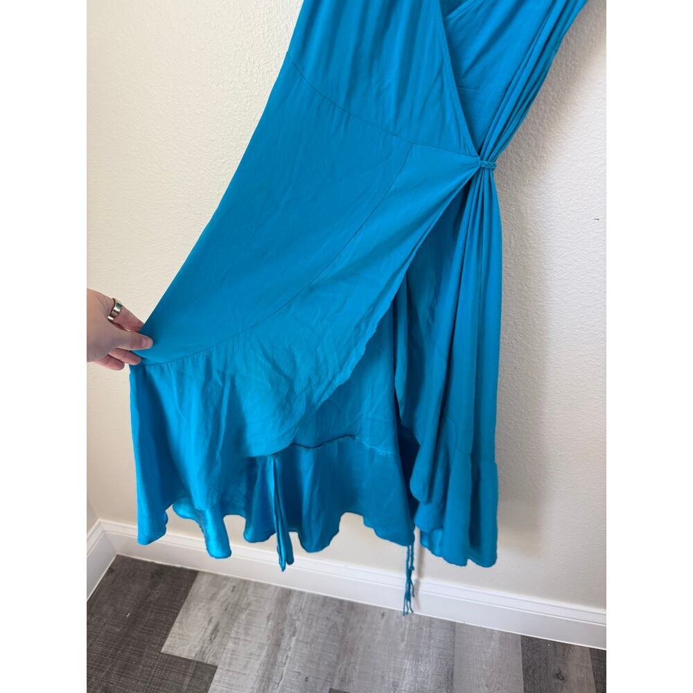 Vintage Diane Von Furstenberg Y2K Blue Silk Wrap V Neck Whimsy Dress Size 2 - Picture 3 of 5